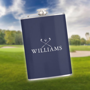 Personalized Name Golf Clubs Navy Blue Hip Flask