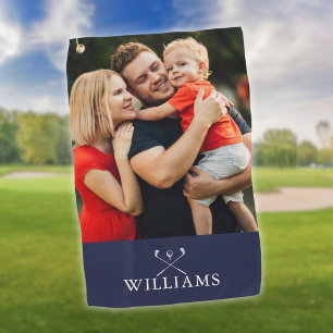 Personalized Name Golf Clubs Photo Navy Blue Towel