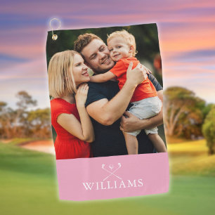Personalized Name Golf Clubs Photo Pink Towel