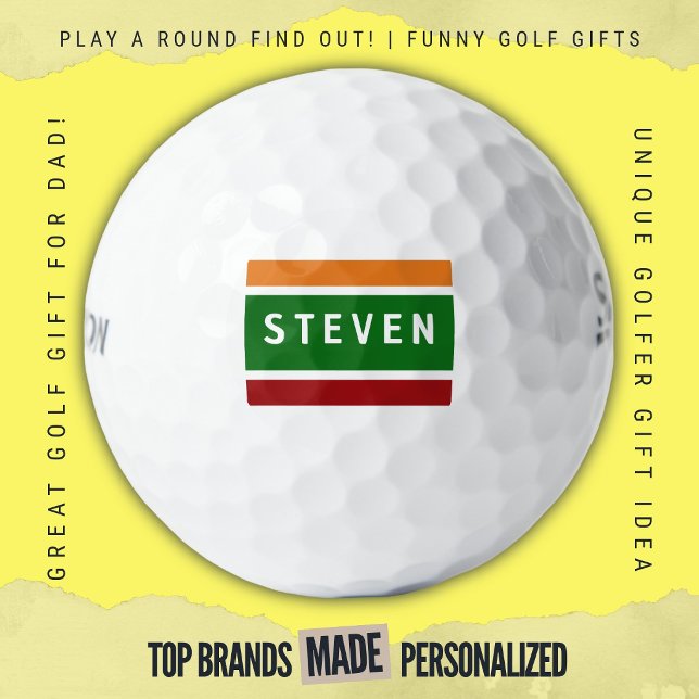 Personalized Name Golf Stripe Retro Colour Block Balls (Custom golf balls by Play A Round Find Out, Retro Convenient Corner Store Sign Design with Name)