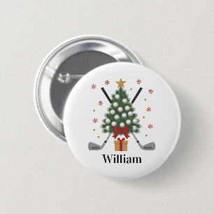 Personalized Name Golf Tree Equipment Christmas 2 Inch Round Button