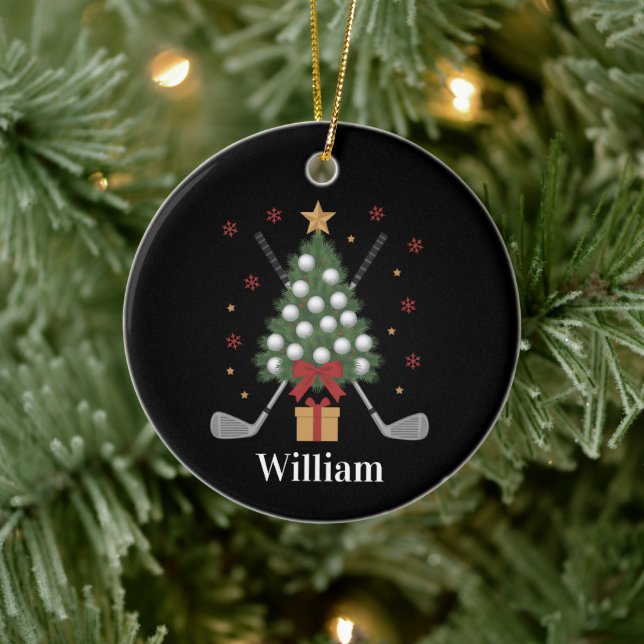 Personalized Name Golf Tree Equipment Christmas  Ceramic Ornament (Tree)