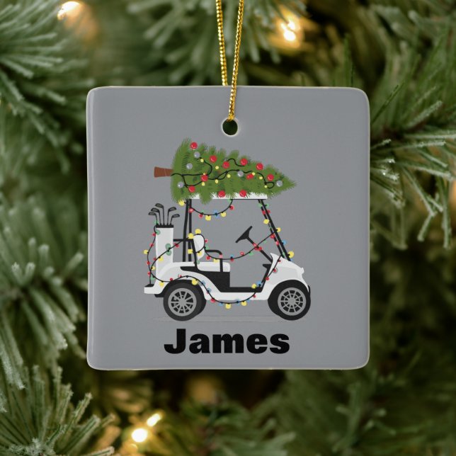 Personalized Name Golfer Christmas Golf Cart Xmas  Ceramic Ornament (Tree)