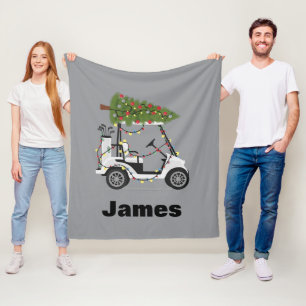 Personalized Name Golfer Christmas Golf Cart Xmas Fleece Blanket