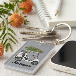 Personalized Name Golfer Christmas Golf Cart Xmas Keychain