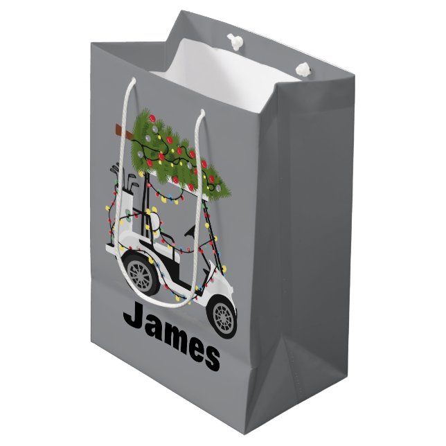 Personalized Name Golfer Christmas Golf Cart Xmas  Medium Gift Bag (Front Angled)