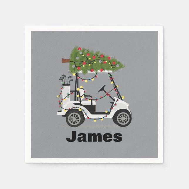 Personalized Name Golfer Christmas Golf Cart Xmas  Napkin (Front)