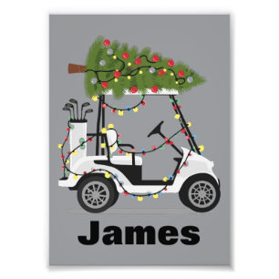 Personalized Name Golfer Christmas Golf Cart Xmas Photo Print