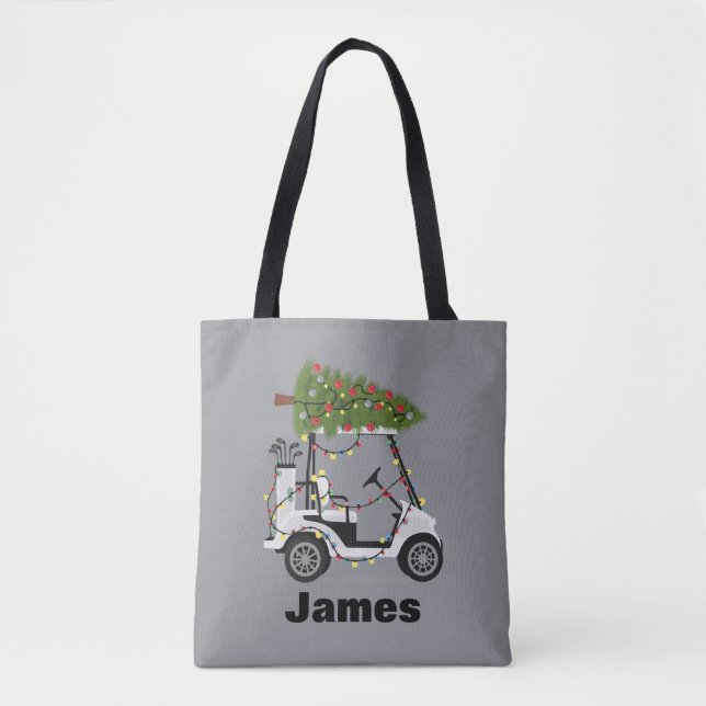 Personalized Name Golfer Christmas Golf Cart Xmas  Tote Bag (Front)