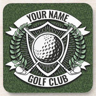 Personalized NAME Golfer Golf Club Turf Clubhouse Coaster