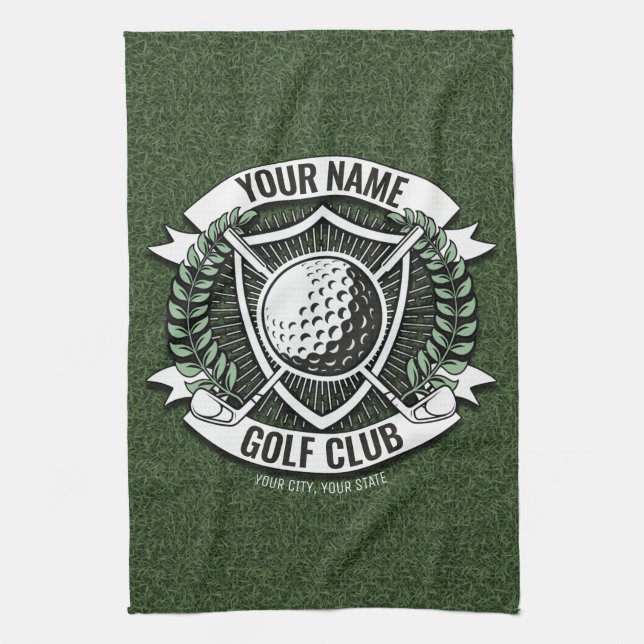 Personalized NAME Golfer Golf Club Turf Clubhouse  Kitchen Towel (Vertical)