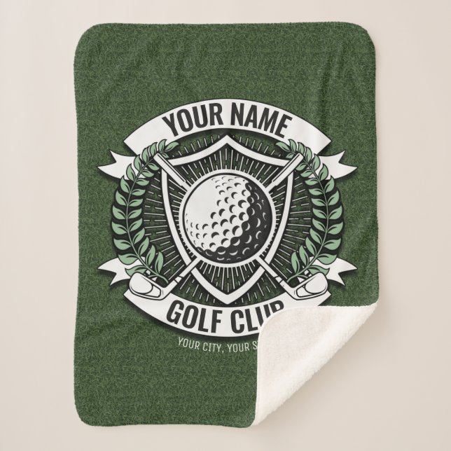 Personalized NAME Golfer Golf Club Turf Clubhouse Sherpa Blanket (Front)