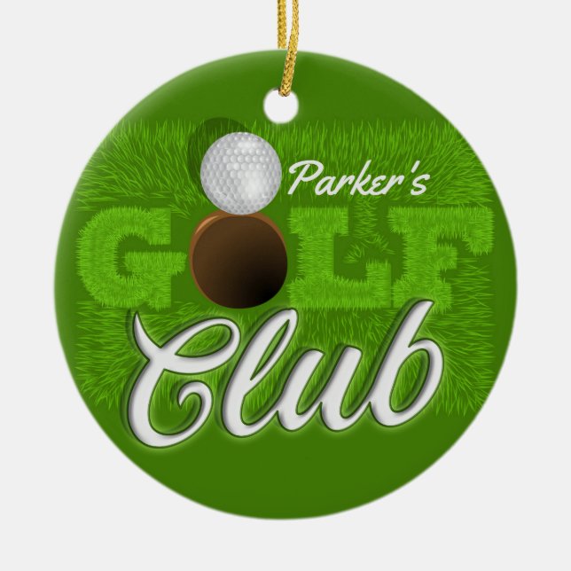 Personalized NAME Golfer Green Golf Course Club Ceramic Ornament (Front)