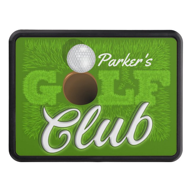 Personalized NAME Golfer Green Golf Course Club Trailer Hitch Cover (Front)