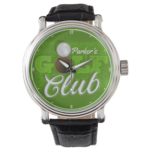 Personalized NAME Golfer Green Golf Course Club Watch (Front)