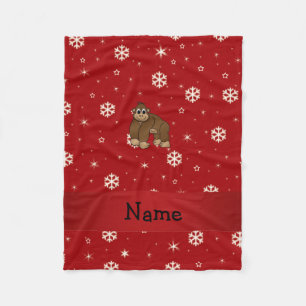 Personalized name gorilla red snowflakes fleece blanket