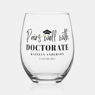 Personalized Name Graduation Year Doctorate Degree Stemless Wine Glass