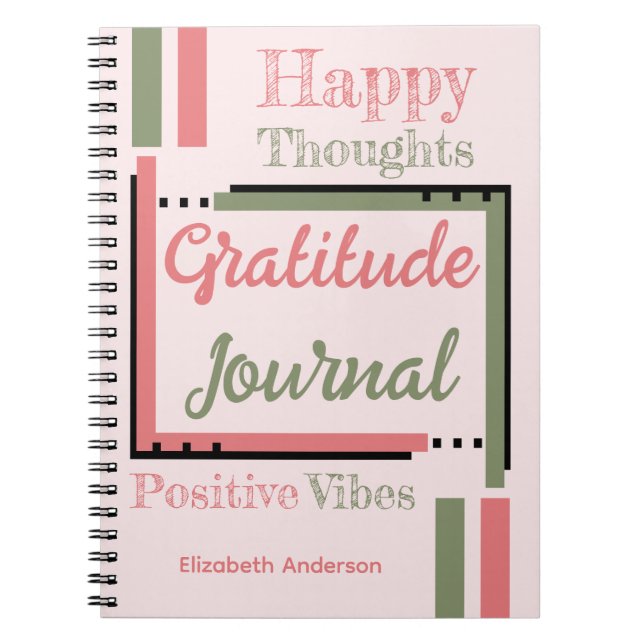 Personalized name gratitude journal green pink (Front)