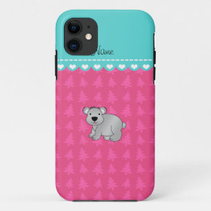 Personalized name gray koala pink Christmas trees iPhone 11 Case