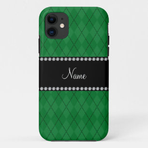 Personalized name Green argyle pattern iPhone 11 Case