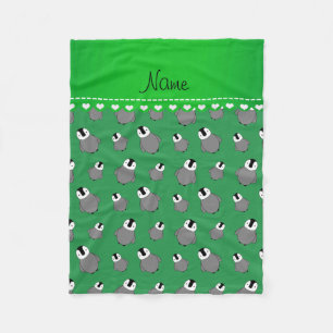 Personalized name green baby penguins fleece blanket