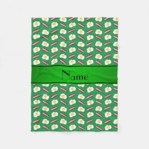 Personalized name green bacon eggs fleece blanket