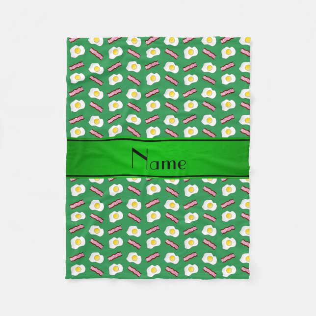 Personalized name green bacon eggs fleece blanket (Front)