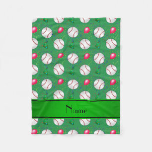 Personalized name green baseball birthday fleece blanket
