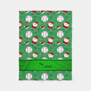 Personalized name green baseball christmas fleece blanket