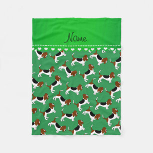 Personalized name green basset hound dogs fleece blanket