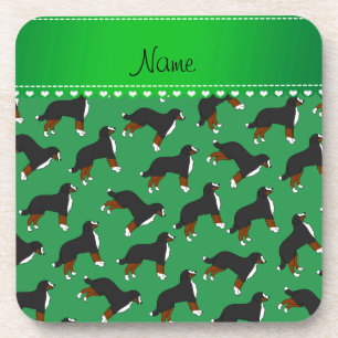 Personalized name green Bernese Mountain dogs Coaster