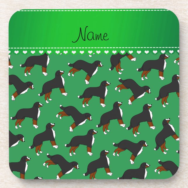 Personalized name green Bernese Mountain dogs Coaster (Front)