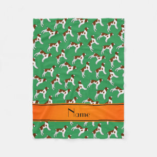Personalized name green brittany spaniel dogs fleece blanket