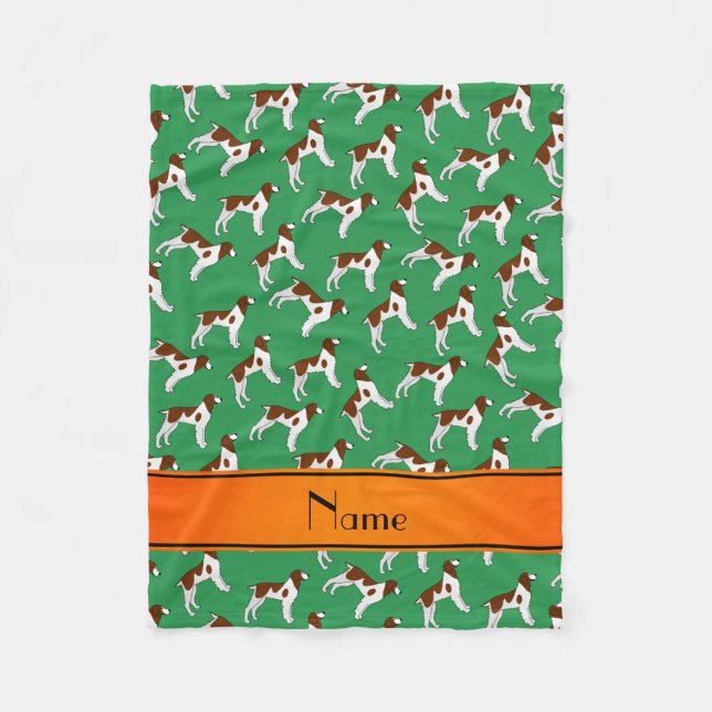 Personalized name green brittany spaniel dogs fleece blanket (Front)