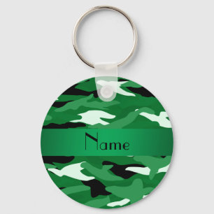 Personalized name green camouflage keychain