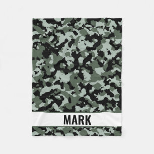 Personalized Name Green Camouflage Pattern Fleece Blanket
