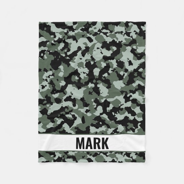 Personalized Name Green Camouflage Pattern Fleece Blanket (Front)
