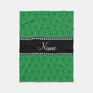 Personalized name green cheerleader pattern fleece blanket
