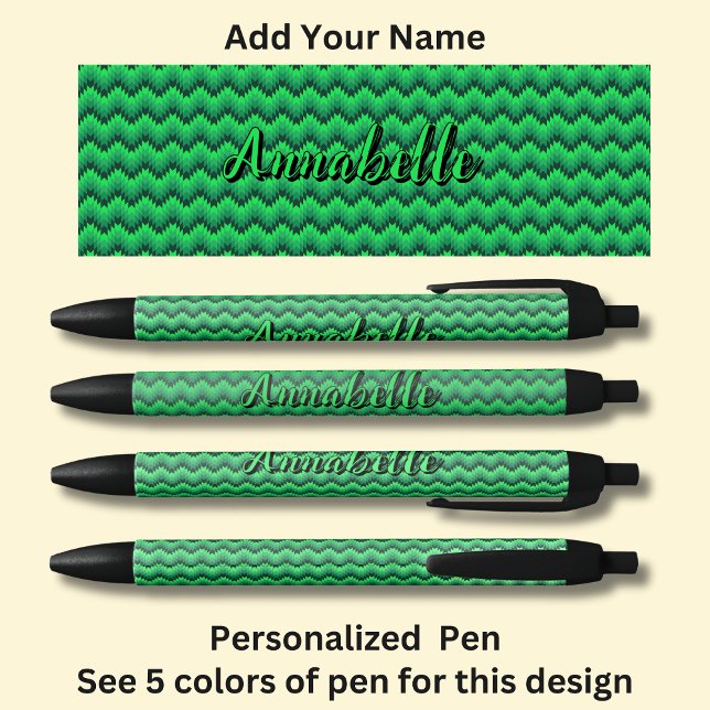 Personalized Name, Green Chevron Zig Zag  Black Ink Pen (Creator Uploaded)