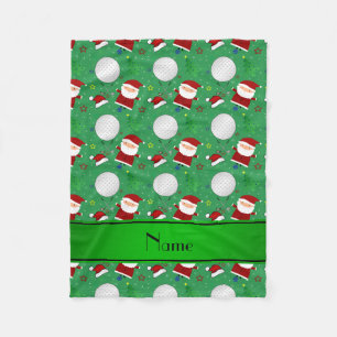 Personalized name green christmas golfing fleece blanket