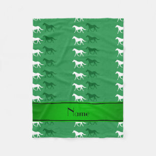 Personalized name green coloured horses fleece blanket