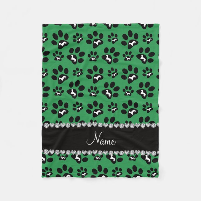 Personalized name green dachshunds dog paws fleece blanket (Front)