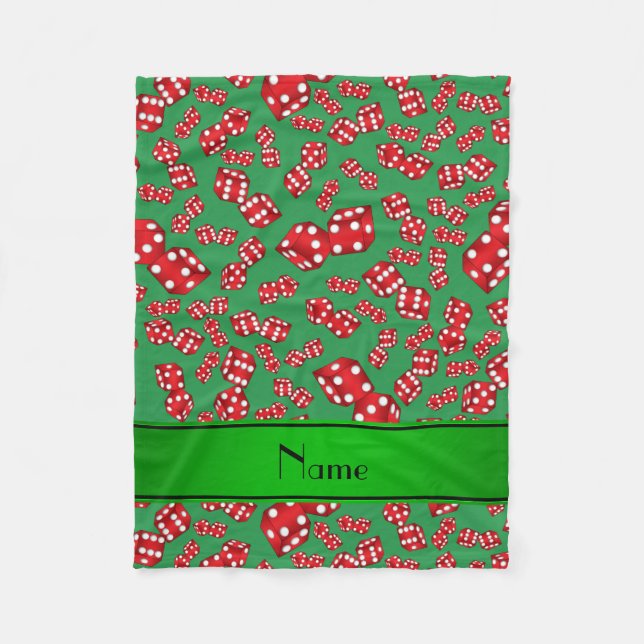 Personalized name green dice pattern fleece blanket (Front)