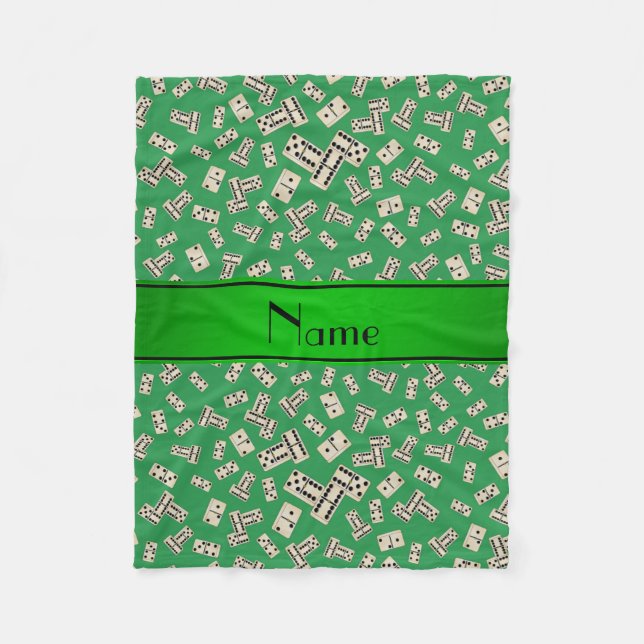 Personalized name green dominos fleece blanket (Front)
