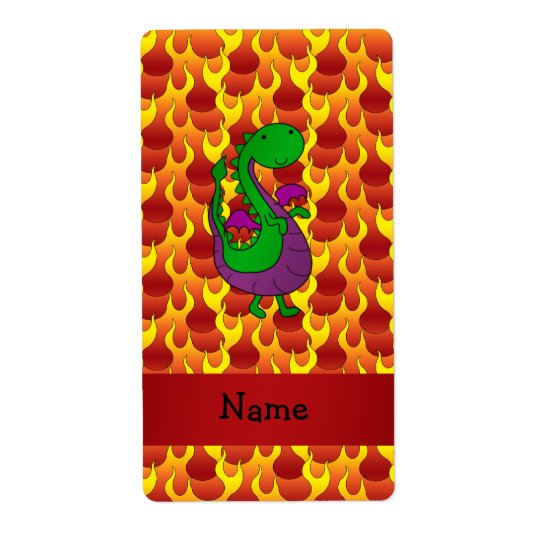 Personalized name green dragon flames shipping label