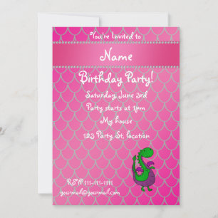 Personalized name green dragon pink scales invitation