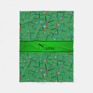 Personalized name green field hockey pattern fleece blanket