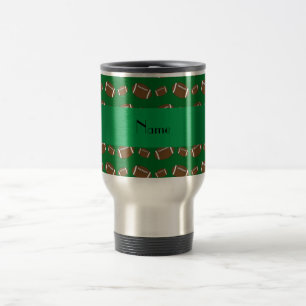 Personalized name green footballs travel mug