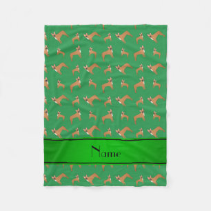 Personalized name green french bulldogs fleece blanket
