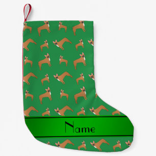 Personalized name green french bulldogs small christmas stocking
